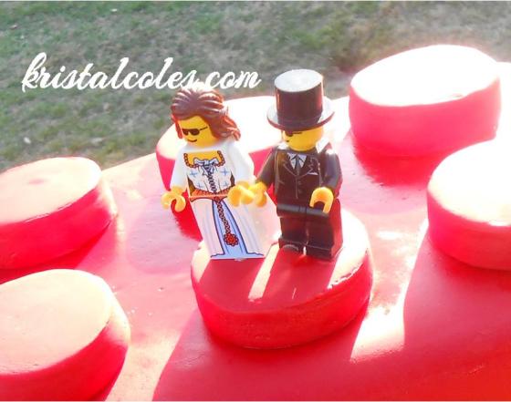 The topper was simply a Lego bride and groom secured with a little corn syrup.